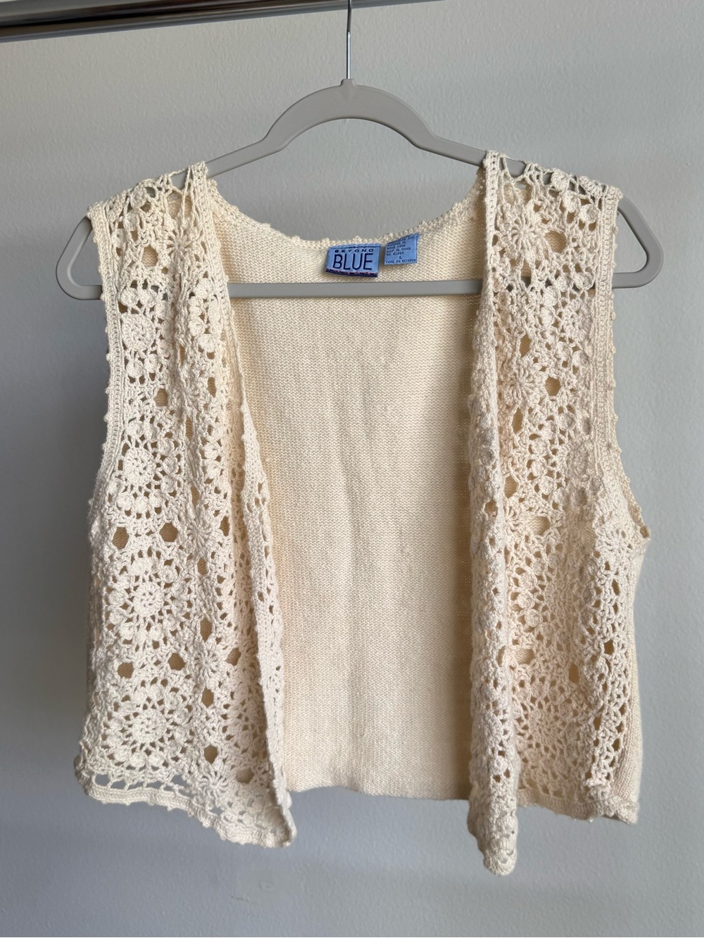 Crochet Open-Front Tank Vest in Cream